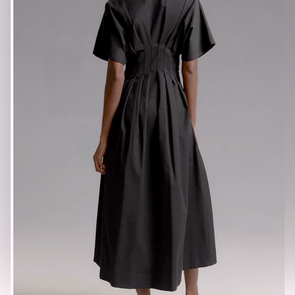 Black Pleated Cotton Midi Dress New XL